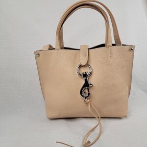 Rebecca Minkoff Mini MAB Tote Crossbody Bag Beige Leather Silver Hardware